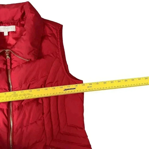 Talbots S Quilted Down Fill Puffer Vest Red Gold Zip Pocket High Neck Soft Shell - Picture 9 of 14